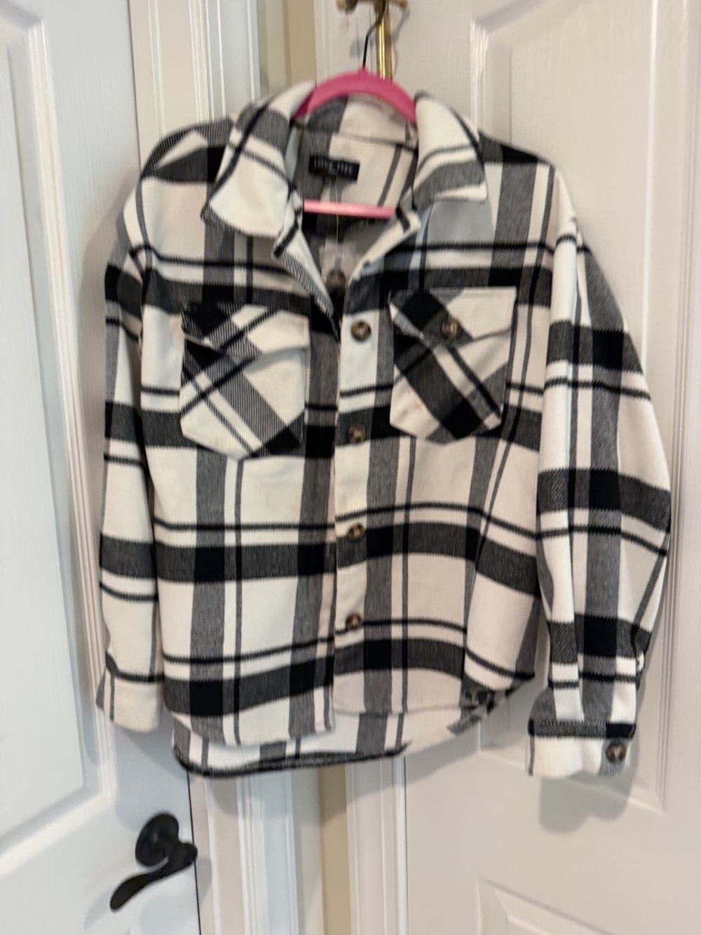 Love Tree Black & White Plaid Button-Down Shacket
